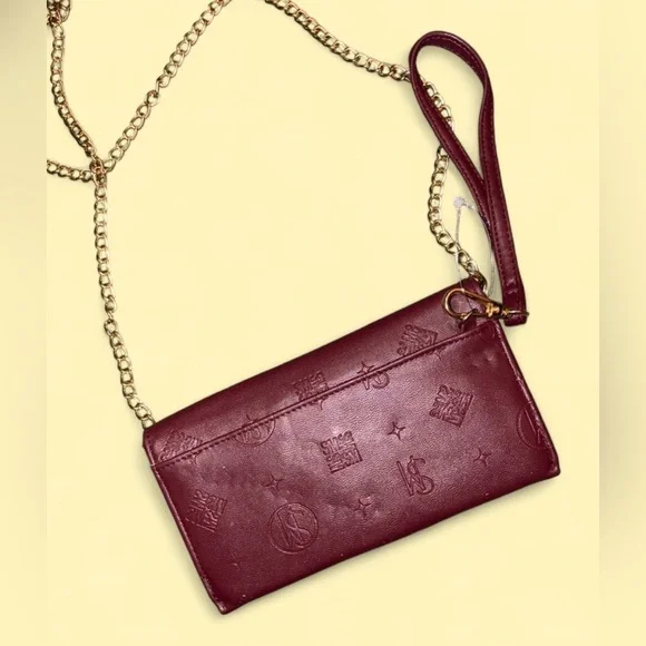 Steve Madden Embossed Logo Wristlet/Clutch w/ Chain • Burgundy - Picture 2 of 13